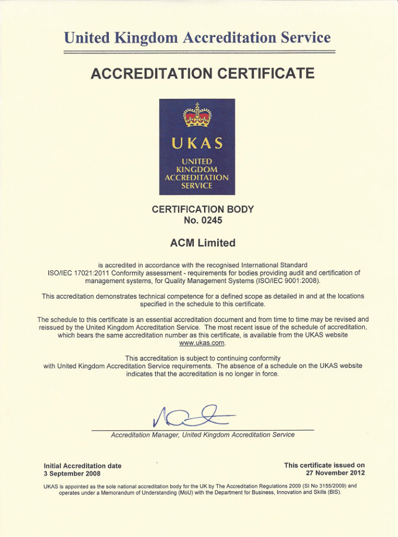 ISO9001认证UKAS认可证书【苏